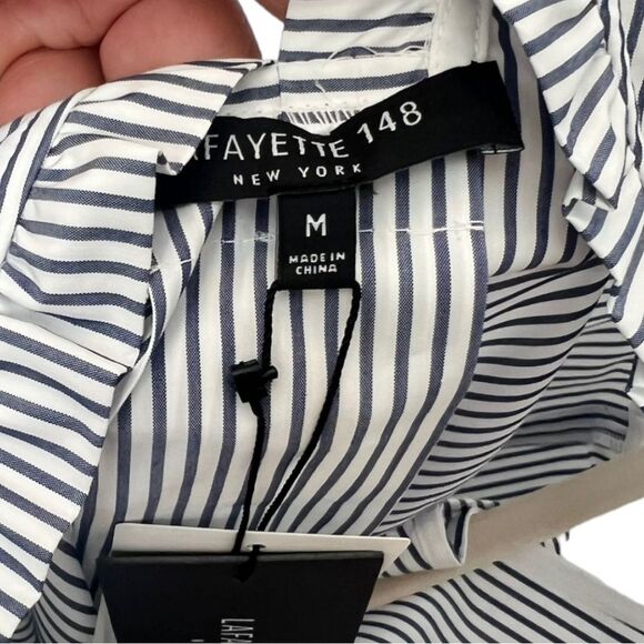 Lafayette 148 New York Blue Striped Sleeveless Convertible Shift Dress NWT Sz M - Picture 9 of 12